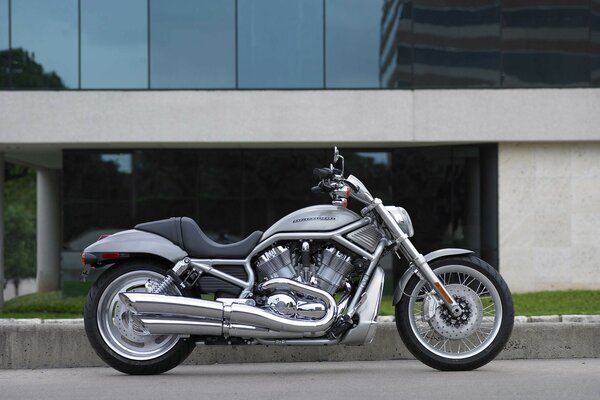 A motorcycle parked near the house