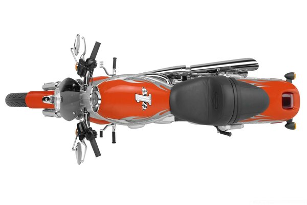 Orange motorcycle , top view