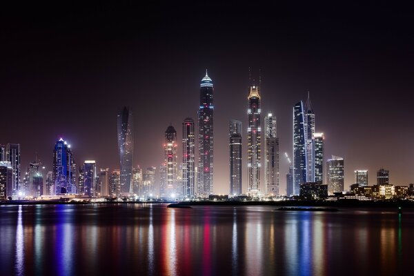 Lights of night skyscrapers in the big city