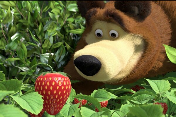 Dibujos animados Misha descubrió las fresas