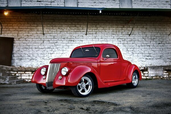 Retro car. Red car