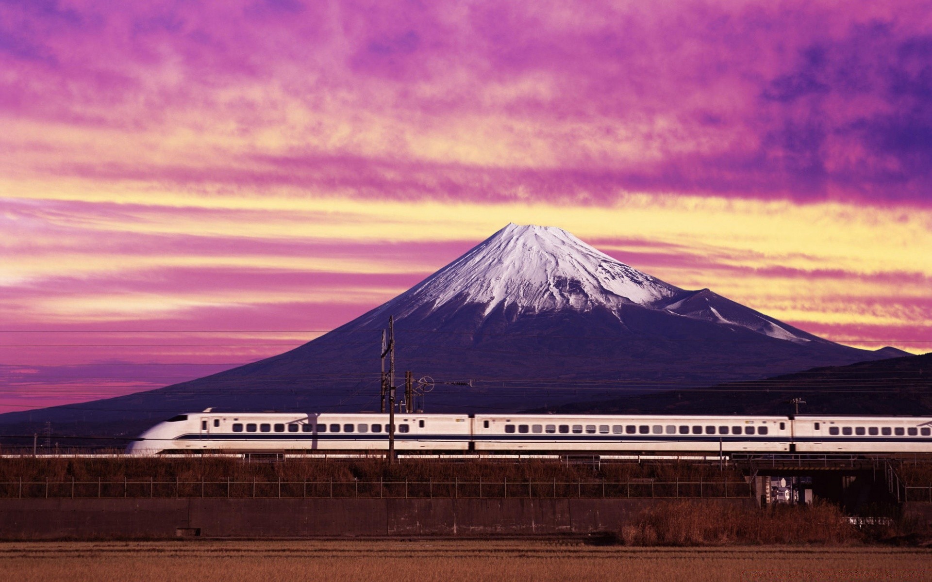 trains landscape mountain sky travel volcano dawn sunset evening outdoors cloud daylight light dusk snow