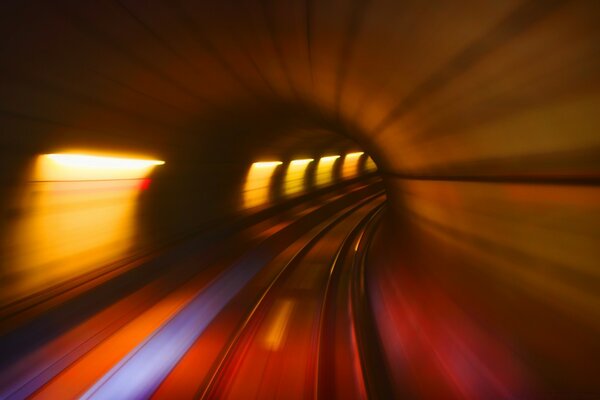 The train in the tunnel is blurring