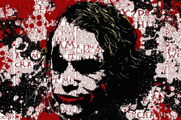 The Joker is depicted with a lot of letters in red and black