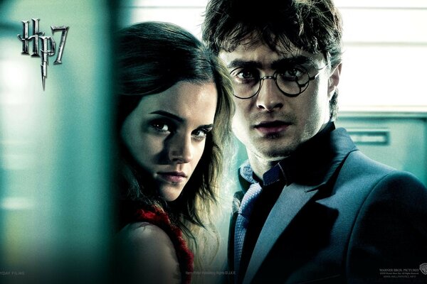 Harry and Hermione look at the camera