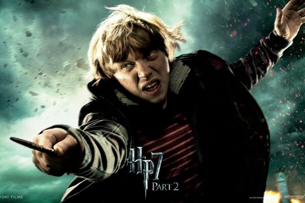 Ron Weasley with a magic wand