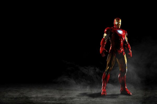 Iron man. Dark background. The hero of the film. Merwal