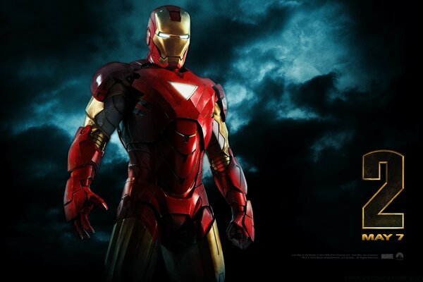 Iron Man against the dark sky