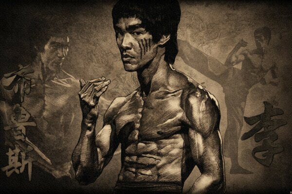 Zeichnung eines Porträts von Bruce Lee