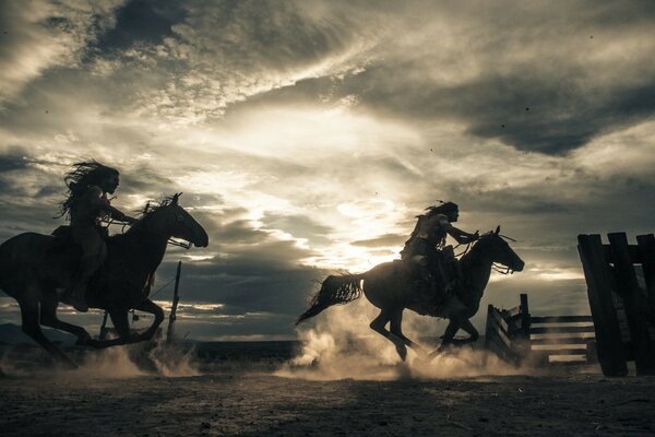 Cavallo cavaliere polvere sabbia