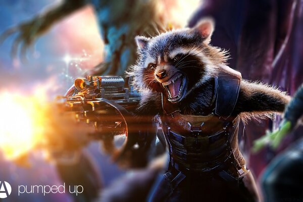 A raccoon with a gun on the side of good