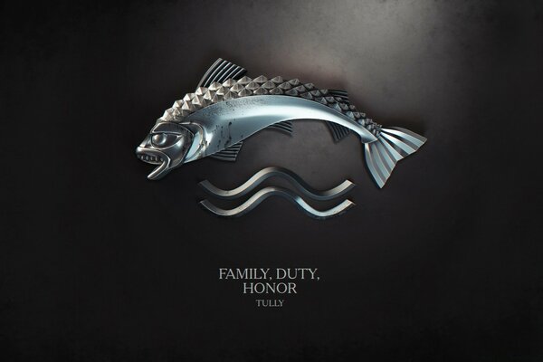 Angry steel fish on a black background