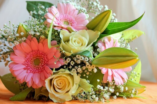 Laconic bouquet of freshly cut flowers