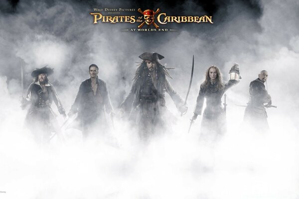 The main characters of the film Pirates of the Caribbean in the fog