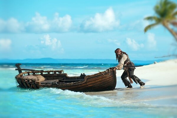 Jack Sparrow empuja el barco