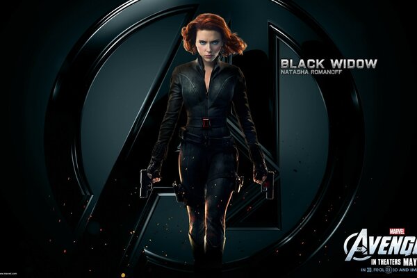 A woman from the Avengers on a dark background