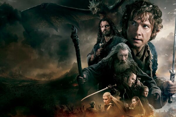 Um grupo de pessoas do filme do Hobbit