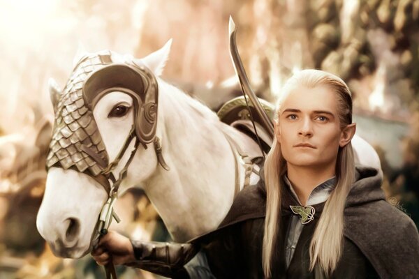 The Hobbit. Background with a white horse