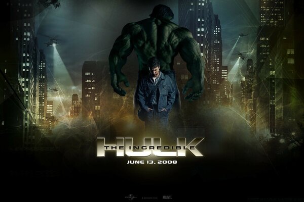 Hulk on the background of the night city