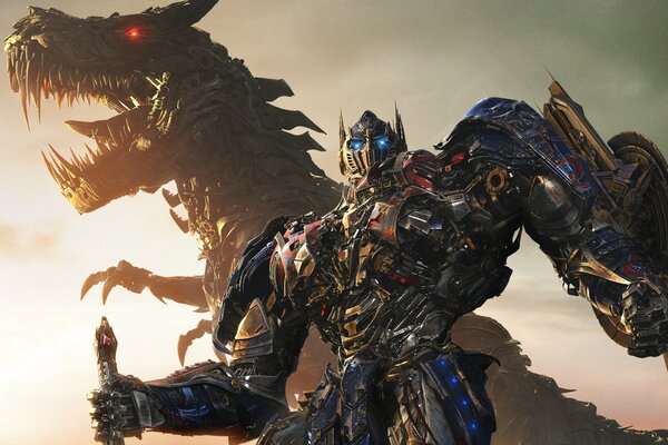 Transformers dans le processus de bataille ensemble dinosaure