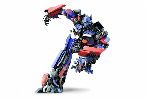 Optimus prime en mouvement sur fond blanc