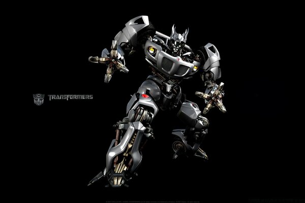 Silver robot on a black background