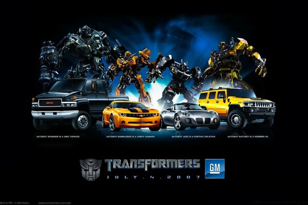 A set of transformers from four cars