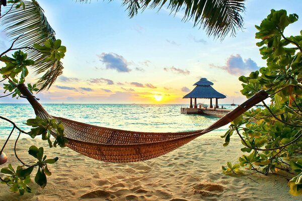 Hamac sur fond de plage tropicale