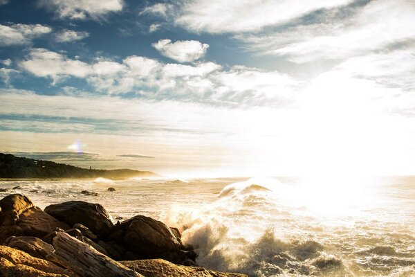 Standing on the beach, the bright sun shines so pleasantly in your eyes