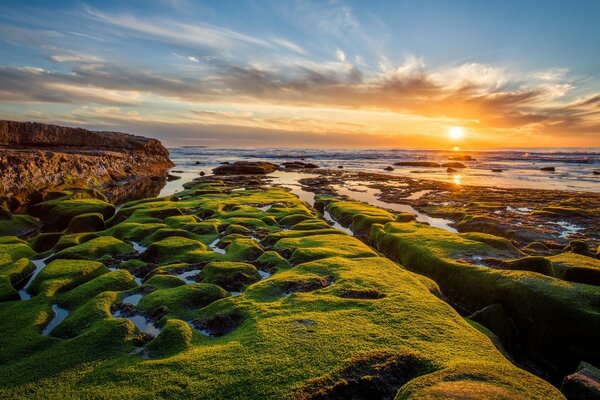 Paisaje marino con una hermosa puesta de sol