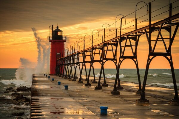 Raging waves on the sea pier