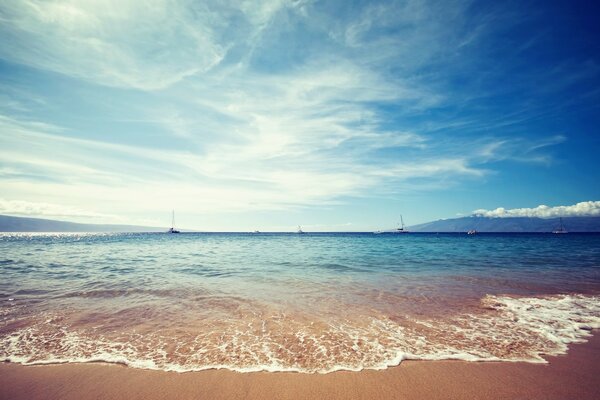 Azure sandy beach by the sea