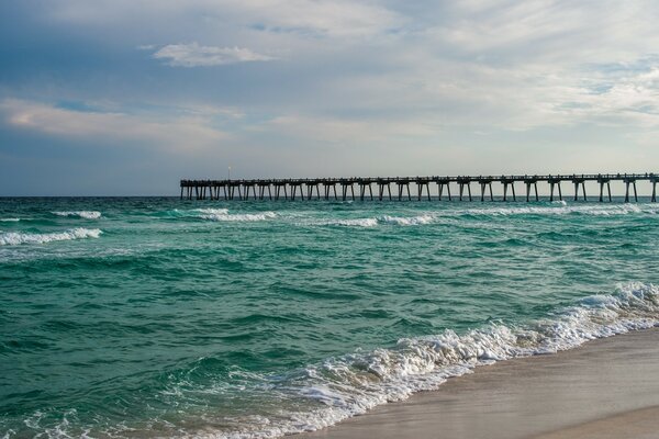 The blue sea. Quiet waves