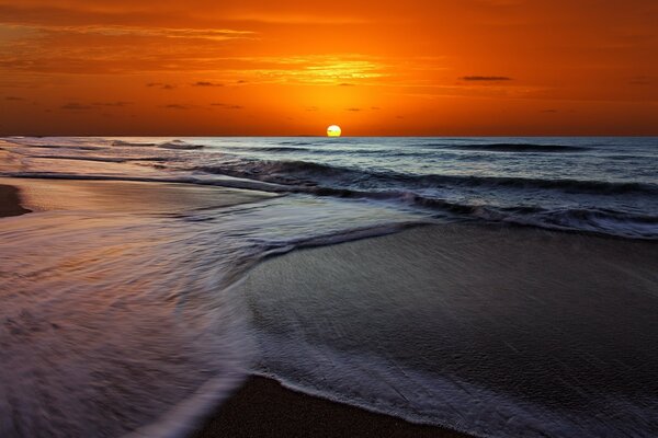 Red sunset on the Pacific Ocean