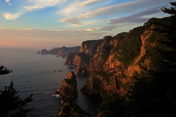 Coastal mountains at sunset