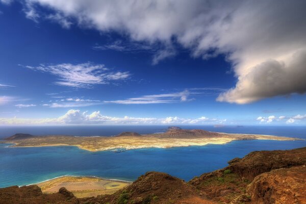 View from the mountain to the island in the sea