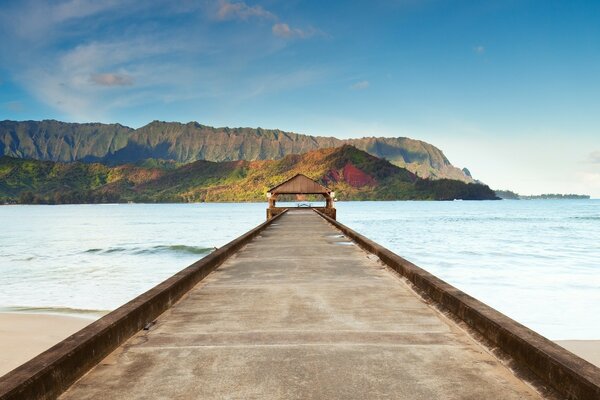 Paisaje paradisíaco, agua y muelle