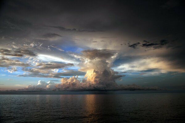 Storm at sea during sunset