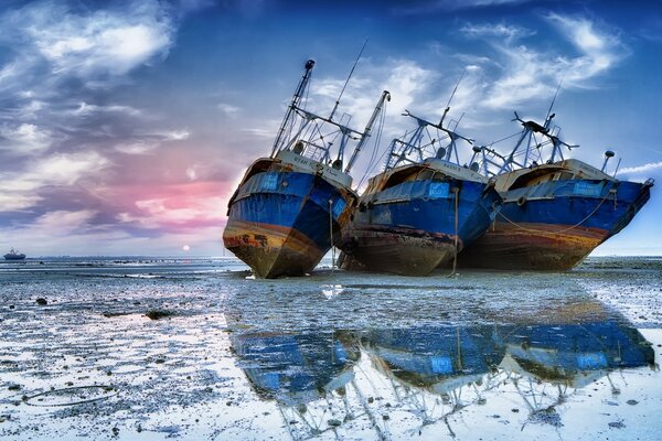 Graveyard of naval ships at sea