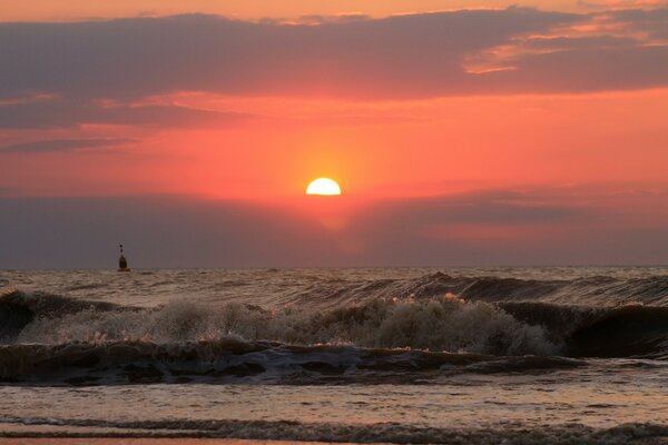 Le soleil se couche sur le fond de la mer