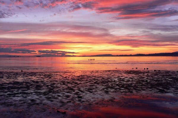 Puesta de sol en el mar. Noches blancas