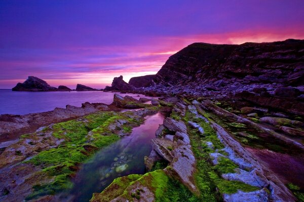 Purple sky somewhere on the coast