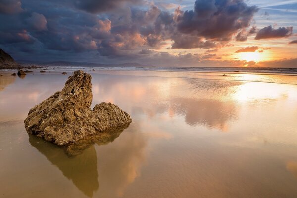 Alba sulla spiaggia vicino al mare