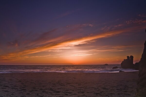 Sunset on the sandy beach