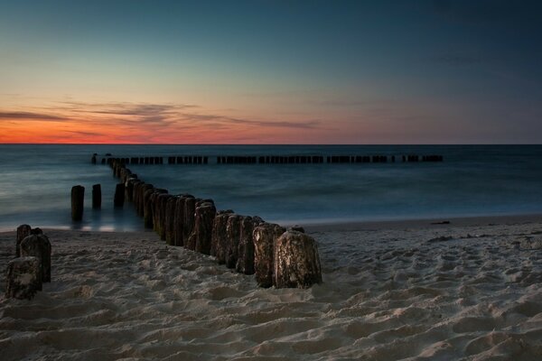 Sea at night, white sand