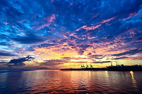 Sunset on the sea. The approach of bad weather