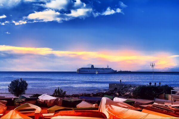 A ship on sea water