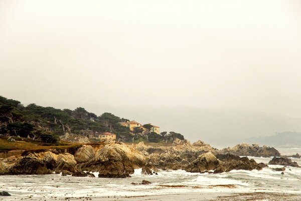 Stone shores of the ocean - view from the water