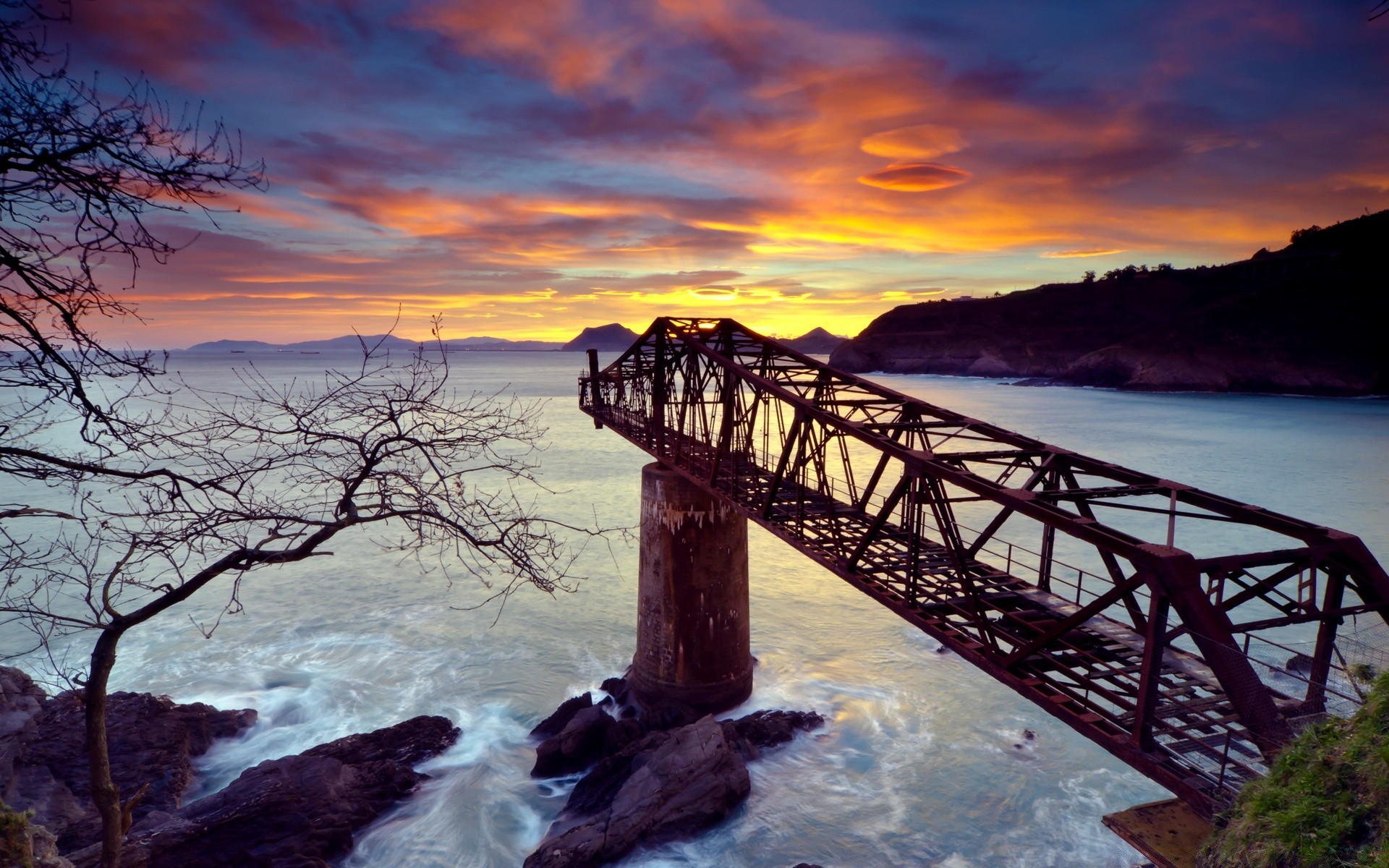 meer und ozean wasser sonnenuntergang brücke landschaft himmel reisen dämmerung abend ozean fluss meer reflexion im freien meer natur