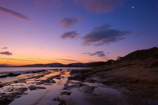 Sunset landscape and sea waves